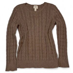 St Johns Bay Womens Sweater Sz PM Chocolate Long Sleeves cable Knit